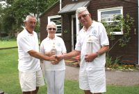 Alternate Strokes Doubles Competition: Paul Castell with winners Pam and Gerald Gooders (photo: Ray Hall)